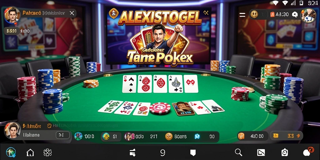 Screenshot utama ALEXISTOGEL menampilkan gameplay Poker yang seru.