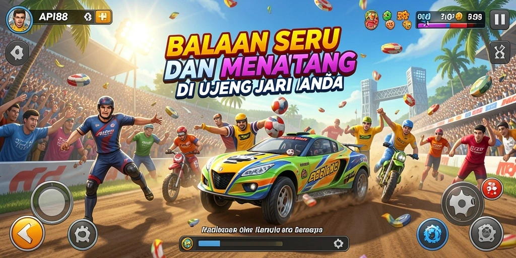 Tampilan gameplay seru dalam balapan API88 dengan mobil cepat.