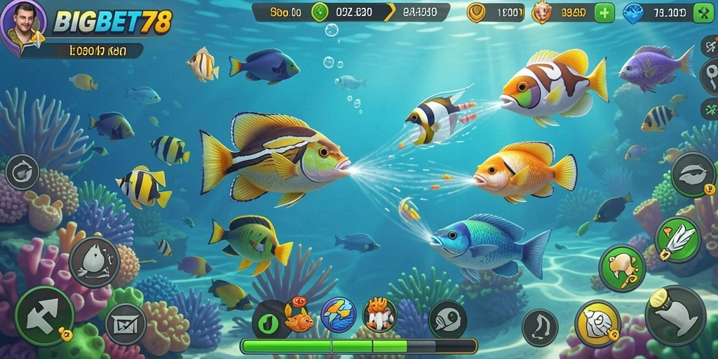 Tampilan gameplay seru BIGBET78 saat menembak ikan.