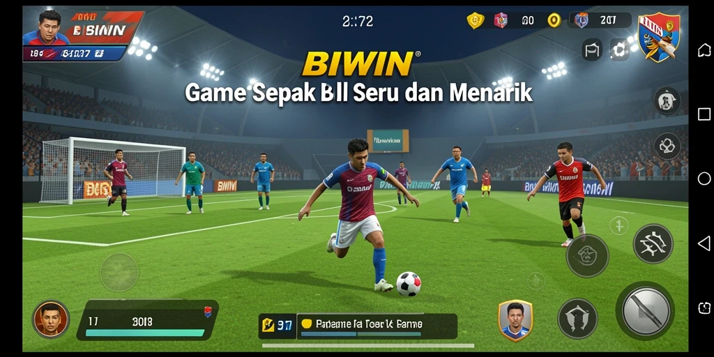 Tangkapan layar gameplay BIWIN yang menunjukkan aksi sepak bola seru.