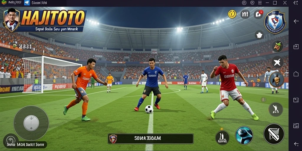 Screenshot gameplay HAJITOTO menampilkan aksi pertandingan sepak bola yang mendebarkan.