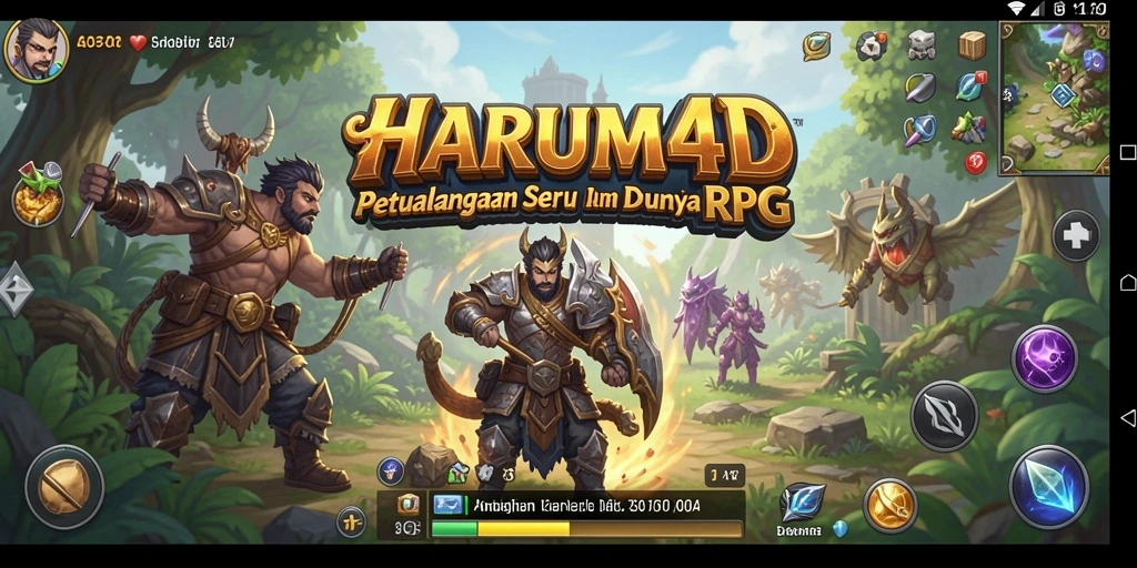 Tangkapan layar gameplay RPG di HARUM4D, menunjukkan pertempuran seru dan eksplorasi.