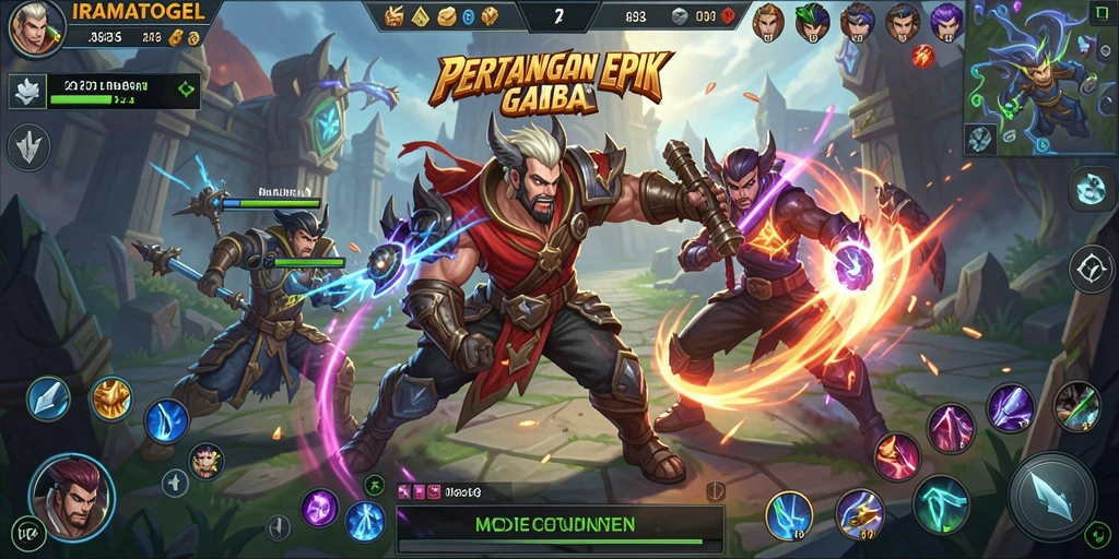 Tangkapan layar gameplay <strong>IRAMATOGEL</strong> saat bertempur dengan tim di arena.