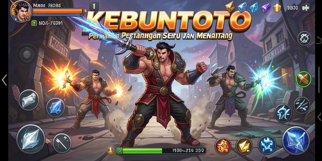 Tangkapan layar gameplay KEBUNTOTO menampilkan pertarungan intens dan aksi seru.