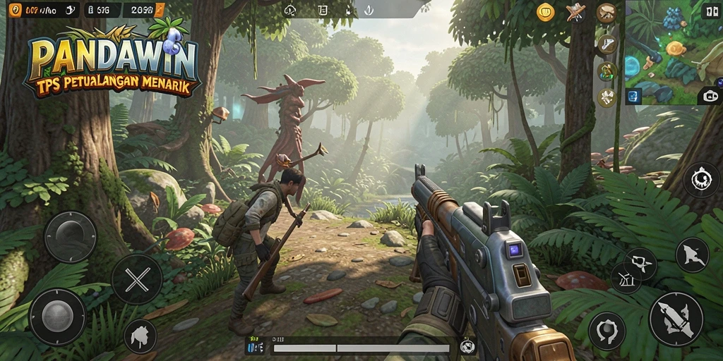 Screenshot utama PANDAWIN menampilkan aksi seru dalam gameplay TPS.