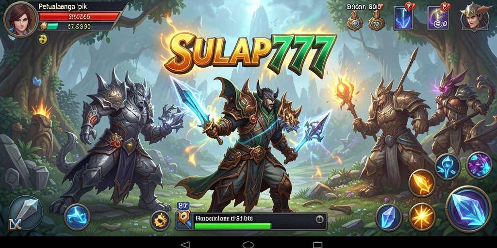 Tangkapan layar SULAP777 menampilkan pertarungan epik di dunia fantasi.